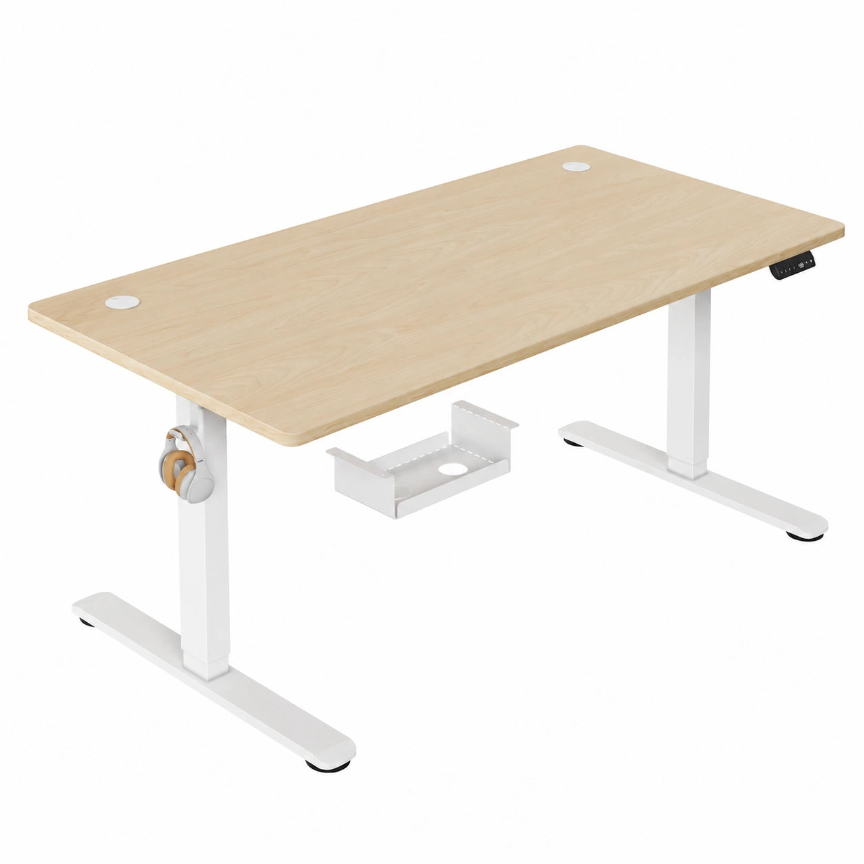 Bureau, réglable, avec prise intégrée, 160 x 80 cm, coloris blanc et beige, pour l’espace de travail