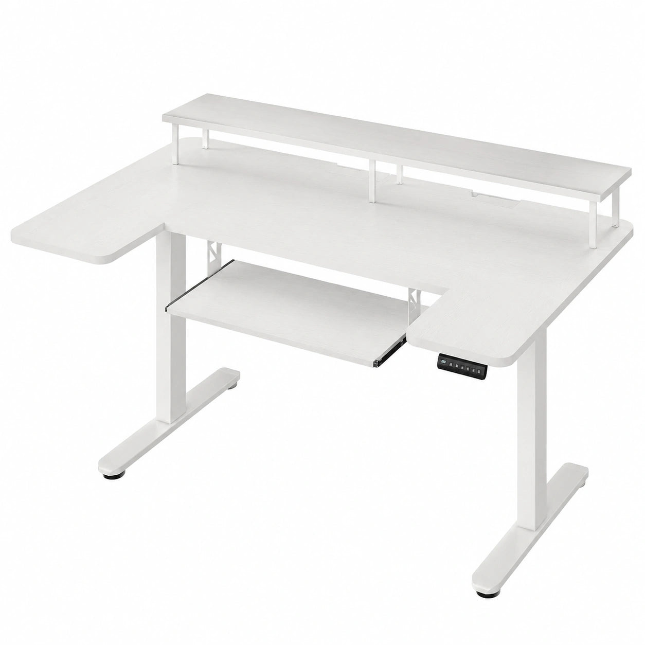 Bureau, réglable, avec prise intégrée, coloris blanc, pour l’espace de travail