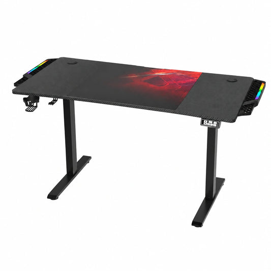 Bureau, réglable, avec éclairage LED, coloris rouge, 140 x 68 cm, pour l’espace de travail