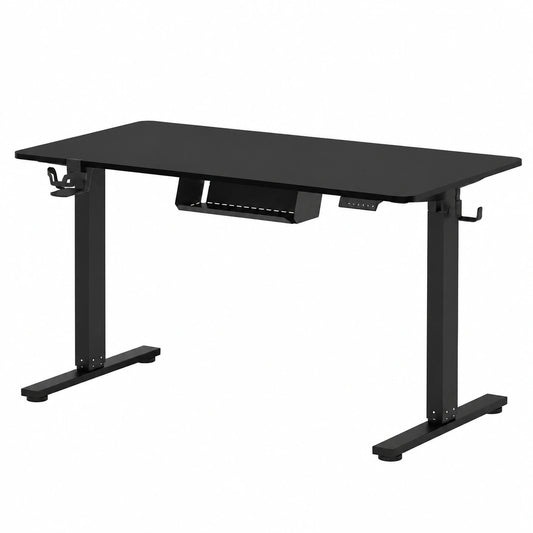 Bureau, avec étagères, avec crochets, coloris noir, 140 x 60 cm, pour l’espace de travail