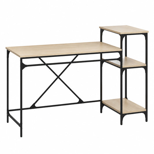 Bureau, avec rangement, avec étagères, en chêne, 135 x 50 x 90 cm, pour l’espace de travail