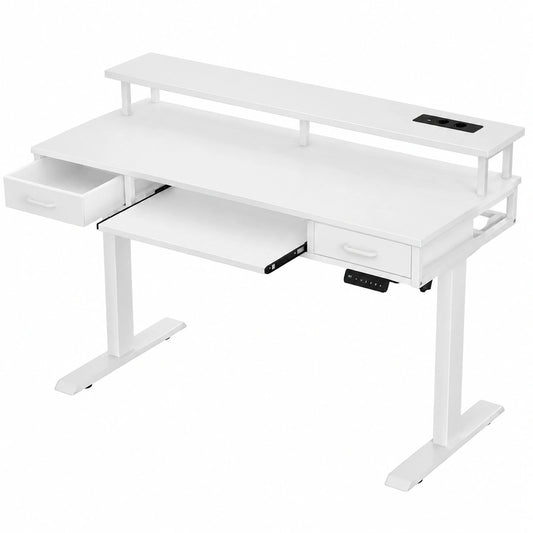 Bureau, avec tiroirs, avec éclairage LED, coloris blanc, pour l’espace de travail