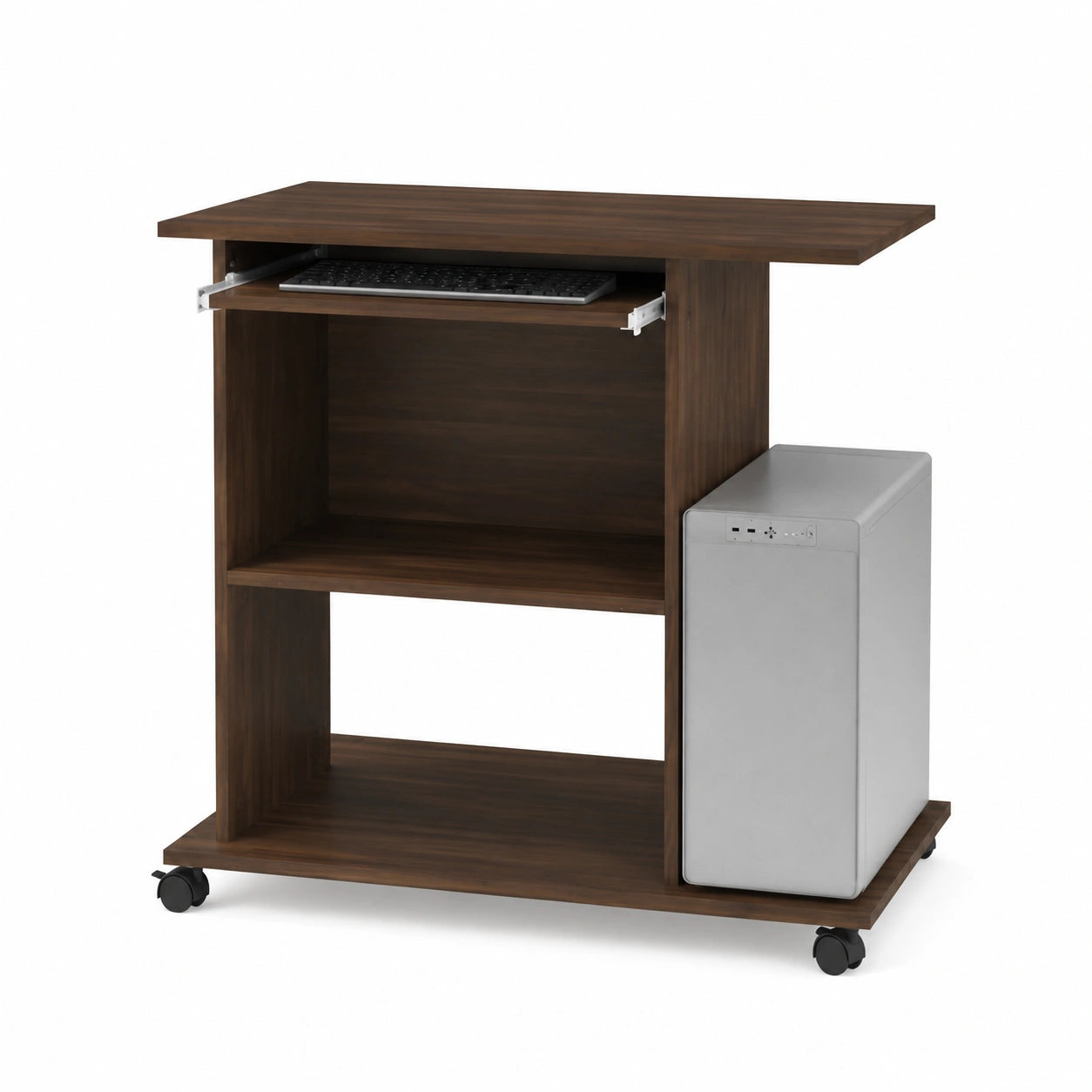 Bureau, avec rangement, sur roulettes, en chêne, 80 x 50 x 75 cm, coloris marron, pour l’espace de travail